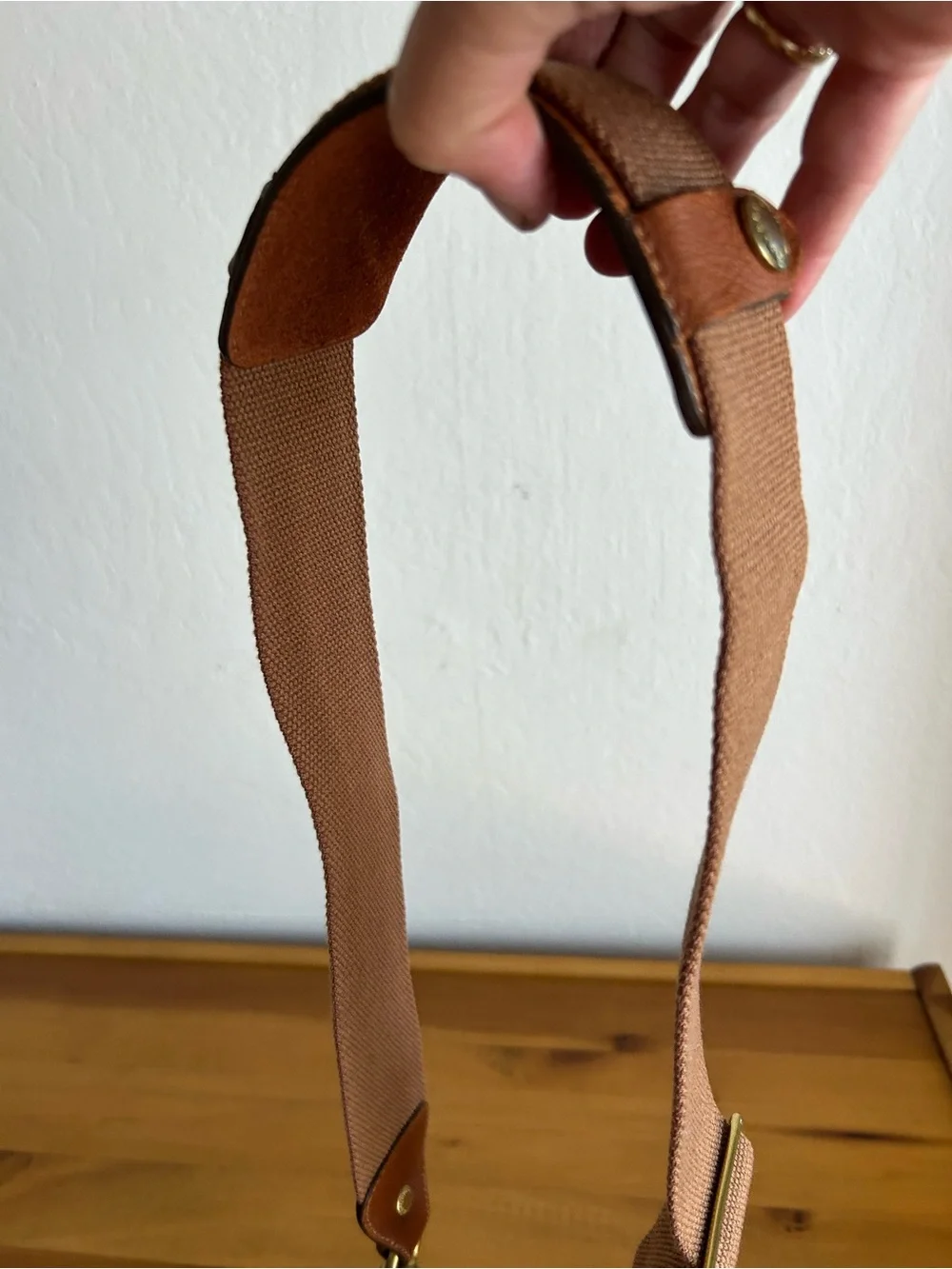 Ghurka Brand Chestnut Brown Webbed Shoulder Strap with Brass Hardware - Picture 1 of 8
